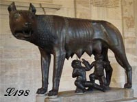 Remus et <romulus nourris par une louve.