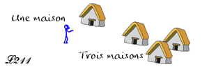 Une maison et trois maisons.